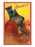Halloween  Startled Witch and Cat