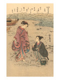 Japanese Woodblock  Japanese Women on Shore