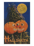 Halloween  Jack O'Lanterns with Corn Stalks