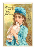Wishing You a Happy New Year  Victorian Girl with Dove