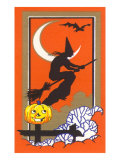 Witch Silhouette with Bat and Jack O'Lantern