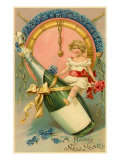 A Happy New Year  Victorian Girl on Champagne Bottle