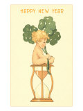 Baby on Hourglass with Four-Leaf Clovers