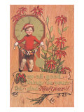 Poinsettias  Boy with Clock and Fruit