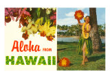 Aloha from Hawaii  Hula Girl and Flowers