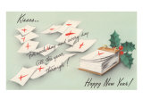 Kisses  Happy New Year  Leaves of Calendar