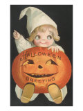 Child in Cap with Jack O'Lantern