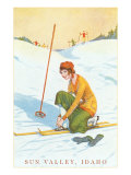 Sun Valley  Idaho  Lady Skier Fixing Bindings