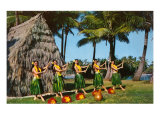 Hula Dancers  Grass Hut  Hawaii