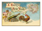 Happy New Year  Rooster and Champagne Bottle