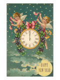 Happy New Year  Victorian Angels with Clock