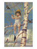 Boy Fairy Playing Flute in Birch Tree