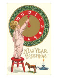 New Year Greetings  Victorian Boy with Clock