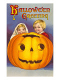 Halloween Greeting  Children with Jack O'Lantern