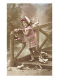 Girl with Doves on Bridge