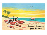 Season's Greetings from Hawaii  Santa's Clothes on Beach