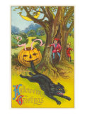 Halloween Greetings  Jack O'Lantern Biting Cat's Tail