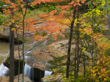 Maple Trees frame O Kun De Kun Falls on the Baltimore River  Ottawa National Forest  Michigan  USA