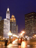 Wacker Drive and Skyline at night  Chicago  Illinois  USA