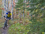 Mountain Biker along The Red Trail  Copper Harbor  Michigan  USA