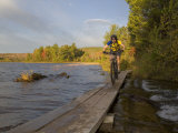 Mountain Biker along The Red Trail  Copper Harbor  Michigan  USA