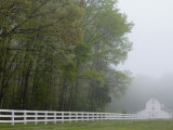 White Farmhouse and Fence in Mist  Powhatan  Virginia  USA