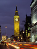 Big Ben at night with traffic  London  England