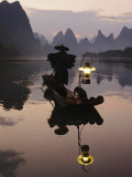 Traditional Chinese Fisherman with Cormorants  Li River  Guilin  China