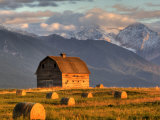 Old Barn Framed By Hay Bales  Mission Mountain Range  Montana  USA
