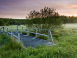 Footbridge spans a small stream  Highland Farm  York  Maine  USA