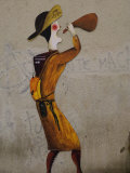 Mural of a man drinking wine  Wine Route through Logrono  La Rioja  Spain