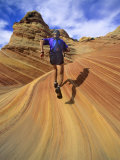 Trail Runner on Sandstone  Coyote Buttes  Utah  USA