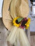 Flower Boquet on Wicker Hat for Wedding Decoration