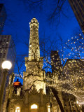 Old Water Tower with holiday lights  Chicago  Illinois  USA