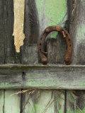 Rusty Horseshoe on Old Fence  Montana  USA
