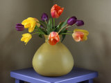 Fresh-Cut Tulips in Antique Glass Vase