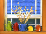 Enamelware Teapots & Coffeepots on Window Sill  Portland  Oregon  USA