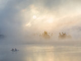 Two Canoers Paddling  Cranberry Lake  Adirondack State Park  New York  USA