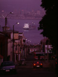 Twilight View of Valparaiso Harbor with Cargo Ship  and Skyline