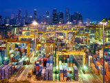 Night View of the Port of Singapore Authority (Psa) in Singapore