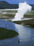 Two Men Fly Fishing for Trout Near a Steaming Hot Spring