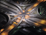 Aerial View of an Interstate Interchange in Detroit at Night
