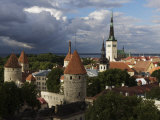 Medieval Town Walls and Spire of St Olavs Church  Tallinn  Estonia  Baltic States  Europe