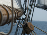 Close Up View of a Mast and Block of a Tall Ship
