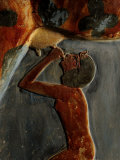 Painted Relief of Thutmosis Iii Suckling the God  Hathor