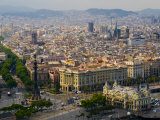 Barcelona with Tree-Lined Las Ramblas Avenue and Statue of Colon