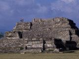 Tourists Stand on the Ruins of Monte Alban  a Zapotec Capital