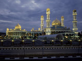 Twilight View of an Illuminated Mosque in Brunei