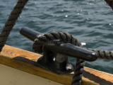 Close Up of a Cleat and Rope on a Tall Ship