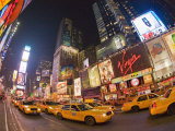 Taxi Cabs Fill Broadway at Night in Times Square